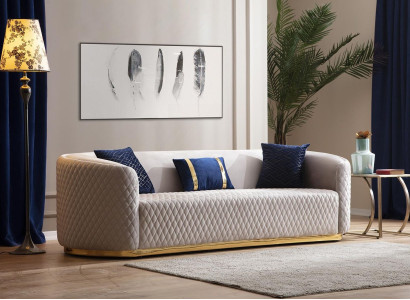 Beige three-seater stainless steel furniture luxury couch sofas design living room furniture